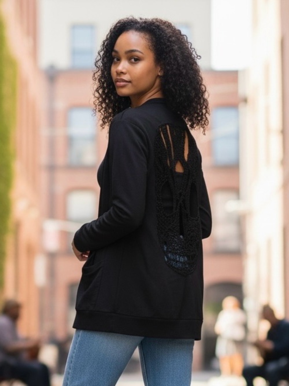 Black Open-Back Knit-Detail Cardigan - Women